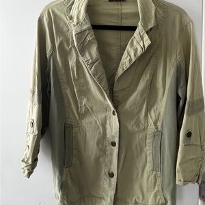 XCVI Green Jean Jacket with Notched Lapel and Rolled Sleeves